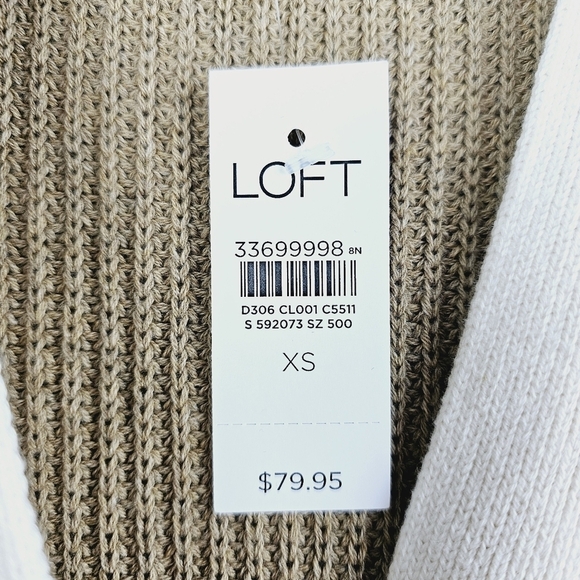Loft #592073 Tipped Boyfriend Sweater Cardigan NWT Tan/Brown and Cream, size XS - Picture 6 of 11